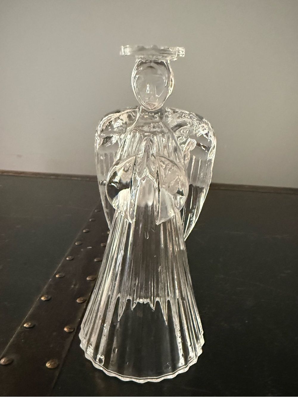 7’’ Taper candle holder pressed glass praying angel heavy